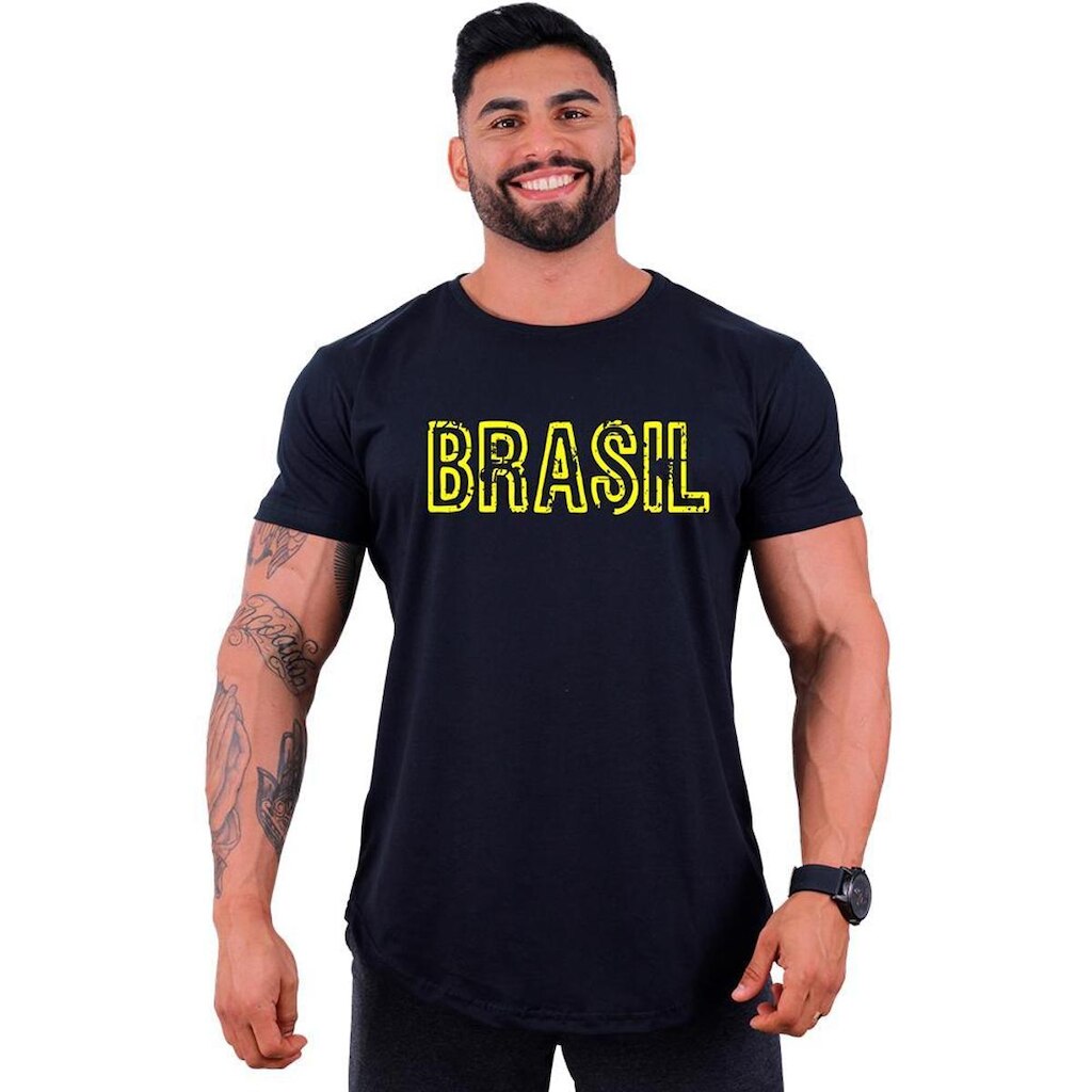 Camiseta Longline Manga Curta Alto Conceito Brasil Rabiscado