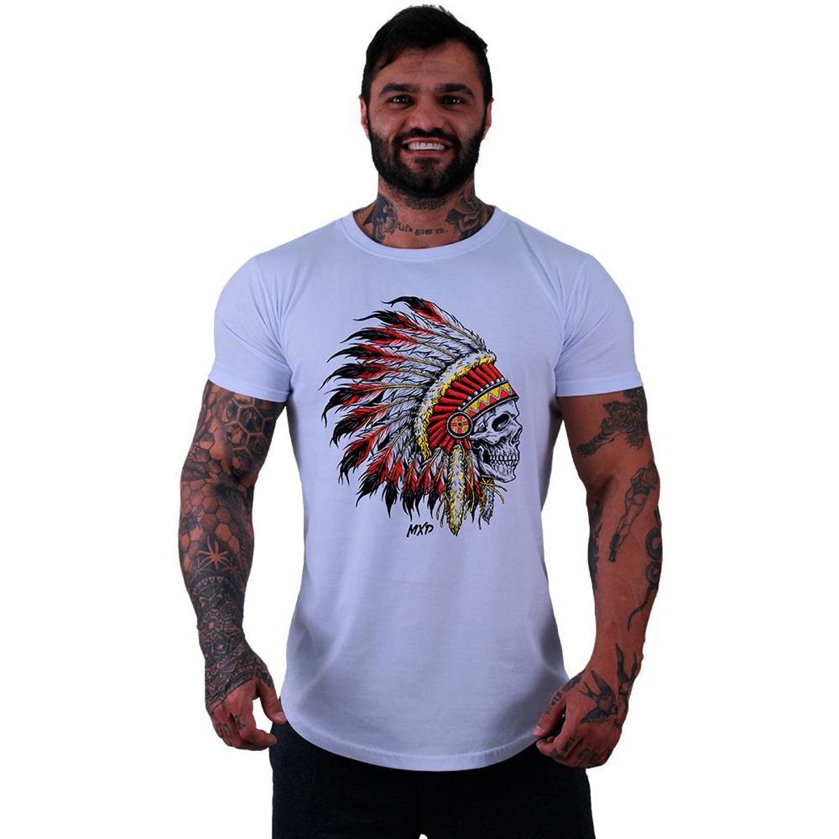 Camiseta Longline MXD Conceito Caveira Cacique Masculina Menor preço em Camiseta Longline MXD Conceito Caveira Cacique Masculina