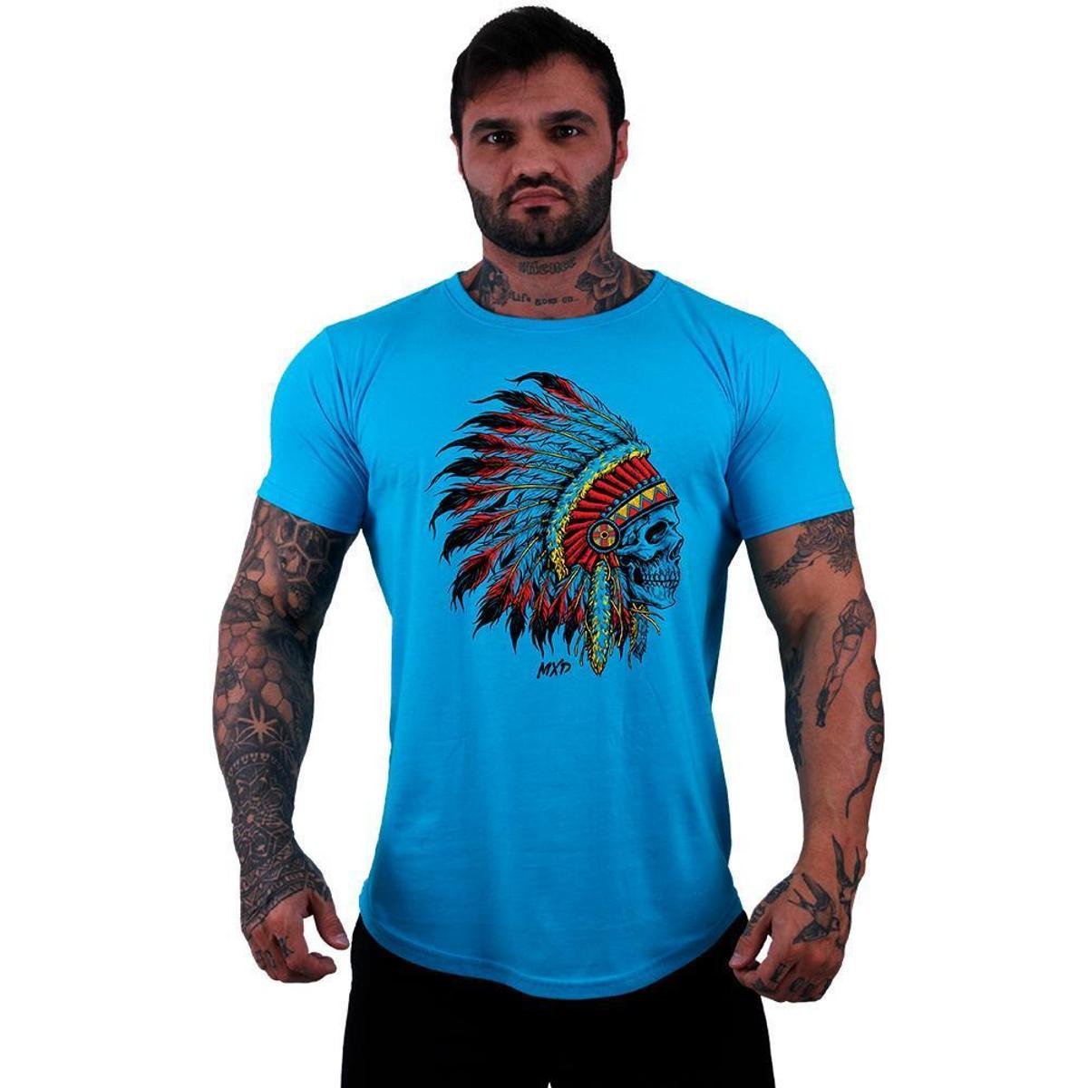 Camiseta Longline MXD Conceito Caveira Cacique Masculina Menor preço em Camiseta Longline MXD Conceito Caveira Cacique Masculina