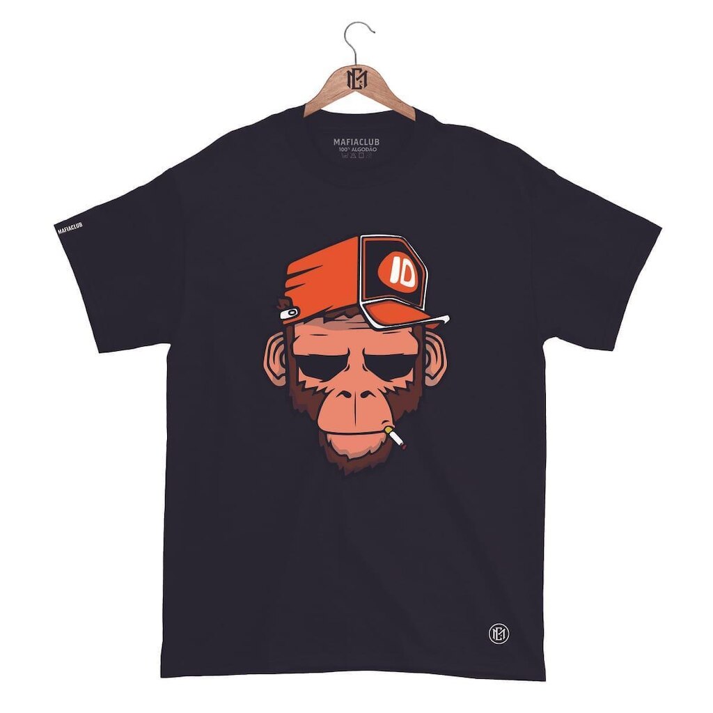 Camiseta Máfia club Gola Redonda Estampa MONKEY Streetwear fio 30.1 Penteado.