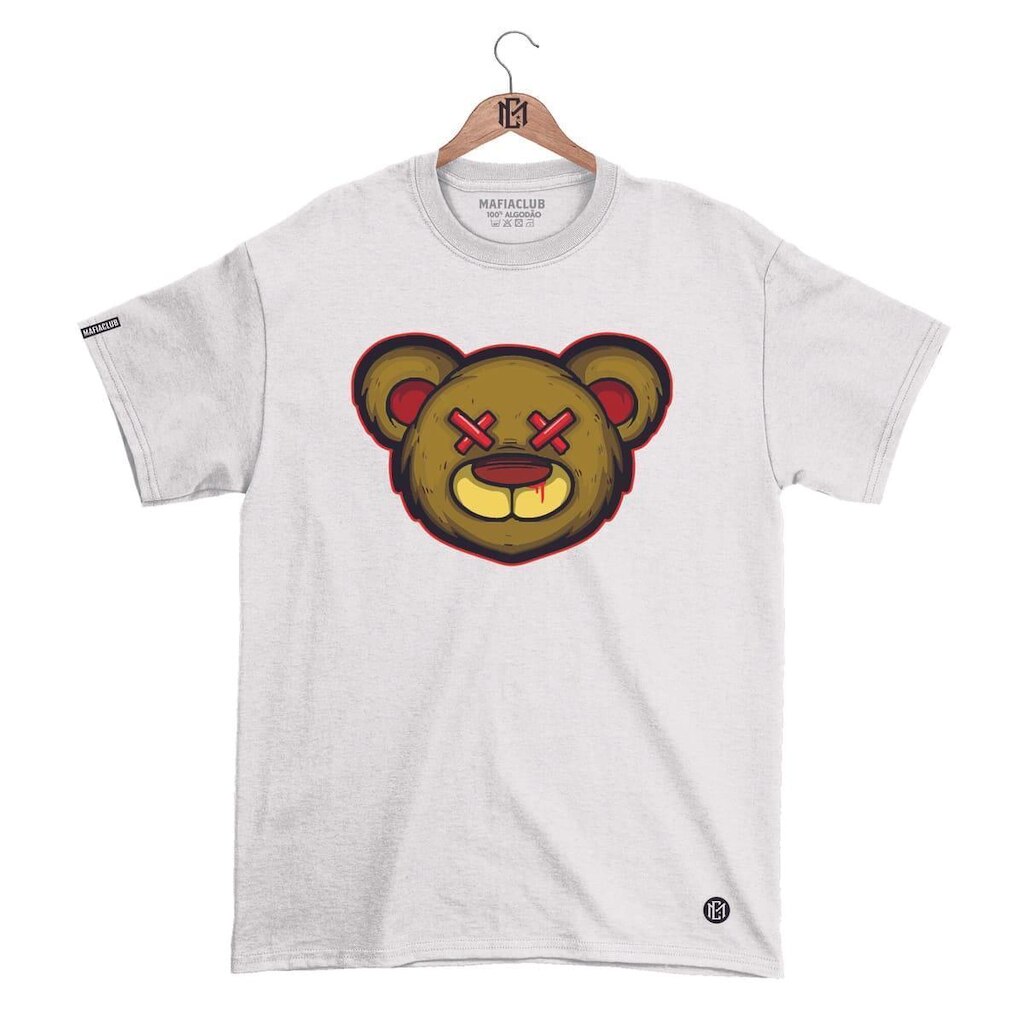 Camiseta Máfiaclub Gola Redonda Estampa URSO XX Streetwear fio 30.1 Penteado.