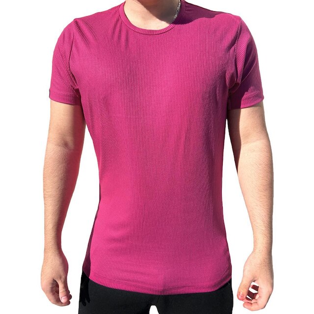 Camiseta Malha Canelada Slim Fit Manga Curta Masculina