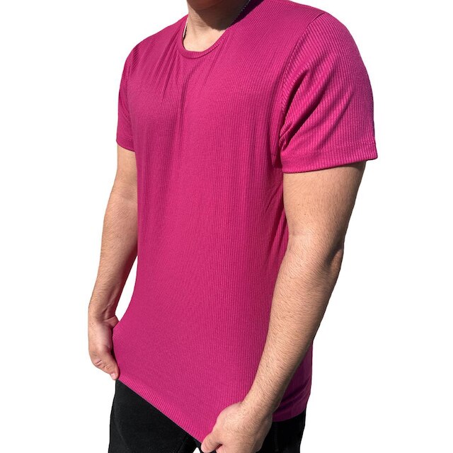Camiseta Malha Canelada Slim Fit Manga Curta Masculina