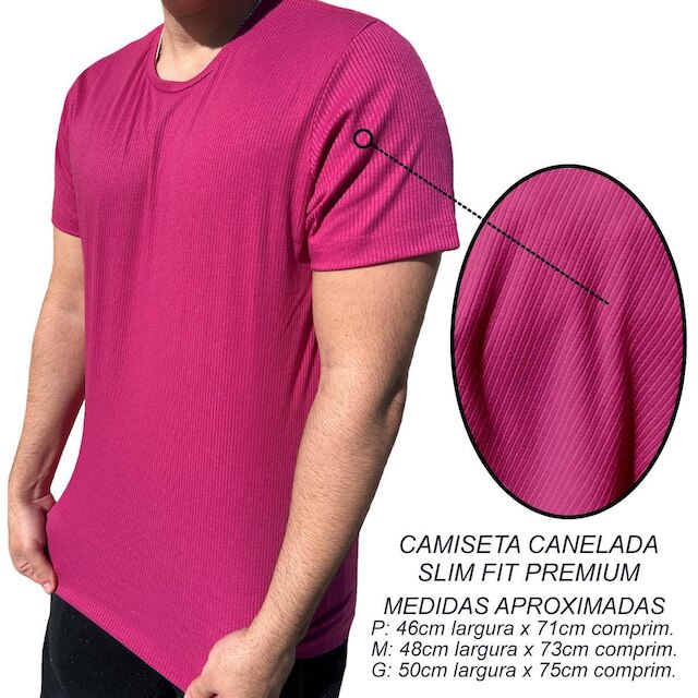Camiseta Malha Canelada Slim Fit Manga Curta Masculina