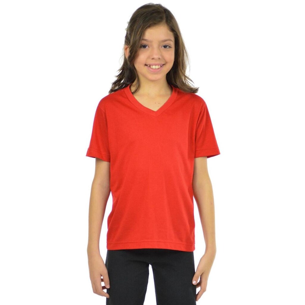 Camiseta malha fria decote v infantil unissex fenomenal(sem elasticidade) Vermelho 10