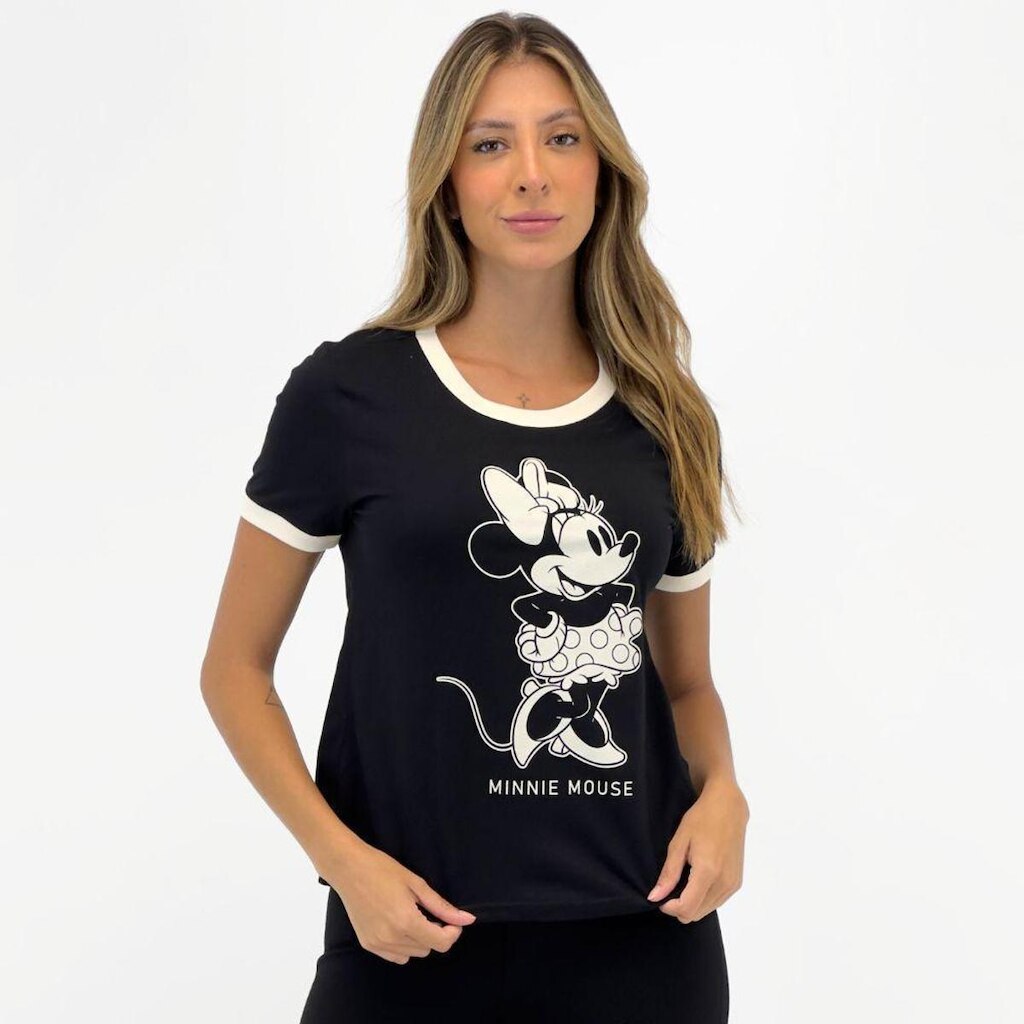 Camiseta Malwee T-Shirt Mickey/Minnie Manga Curta Feminina