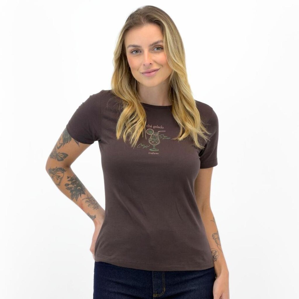 Camiseta Malwee T-Shirt Slim Manga Curta com Estampa Feminina