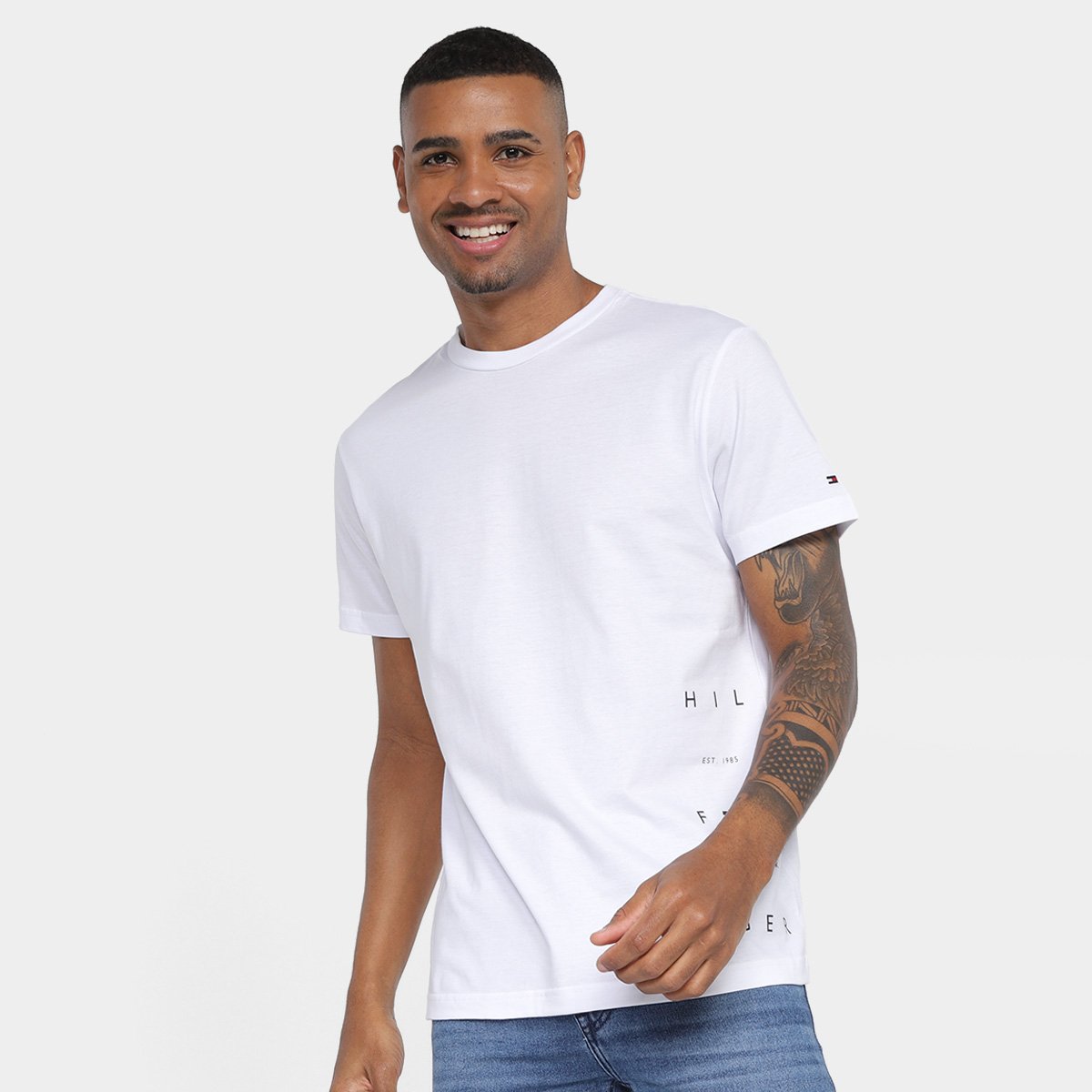 Camiseta Manga Curta Tommy Hilfiger Casual Masculina - Branco Menor preço em Camiseta Manga Curta Tommy Hilfiger Casual Masculina - Branco