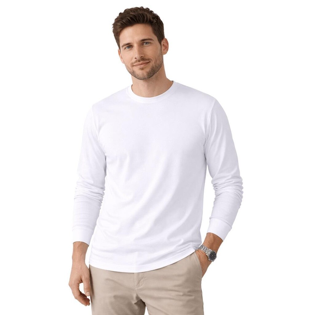 Camiseta Manga Longa Basica Slim Masculina Fico 00971 Branca