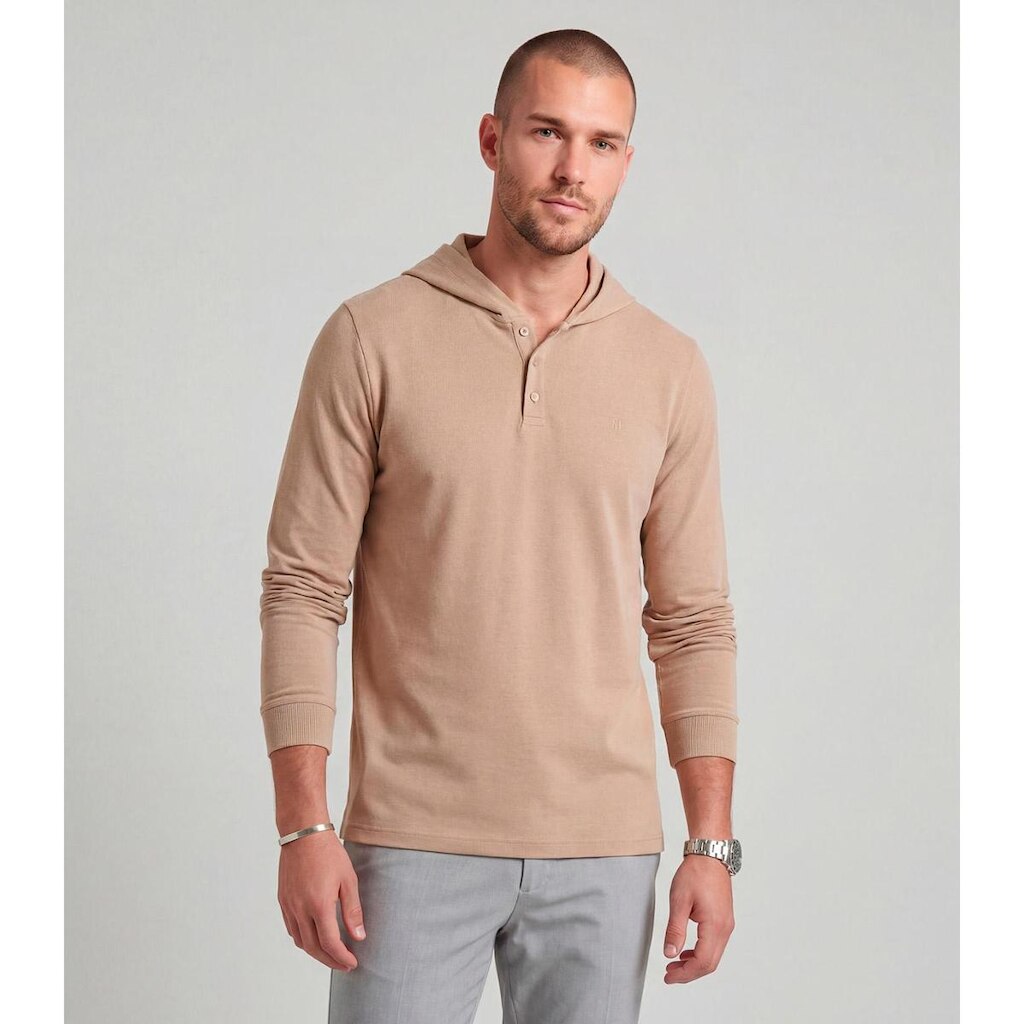 Camiseta Manga Longa Com Capuz De Malhão Diametro Marrom