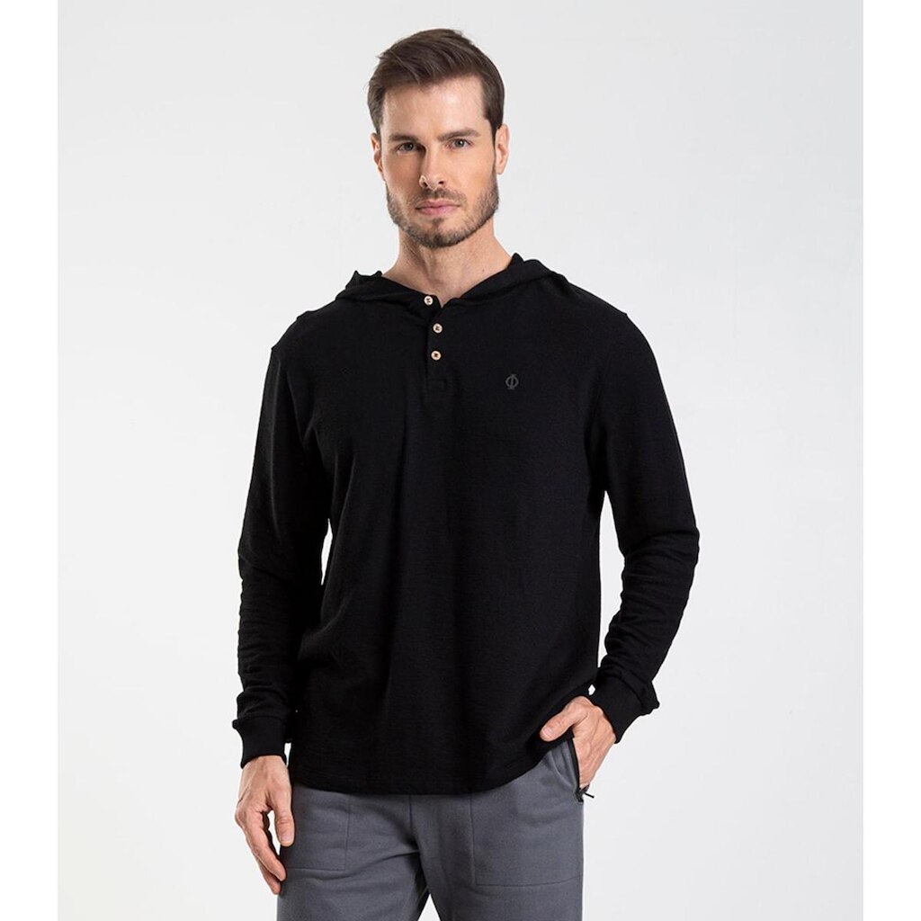 Camiseta Manga Longa Com Capuz De Malhão Diametro Preto