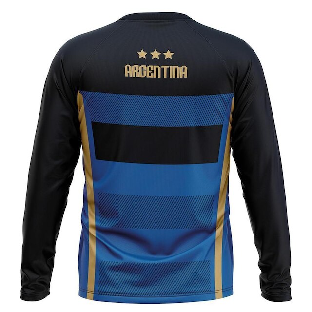 Camiseta Manga Longa Filtro UV Argentina Azul Retrô Tri Campeã