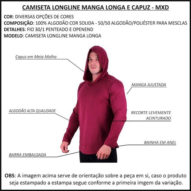 Camiseta Manga Longa Longline Com Touca MXD Conceito o Estilo Do Iverno
