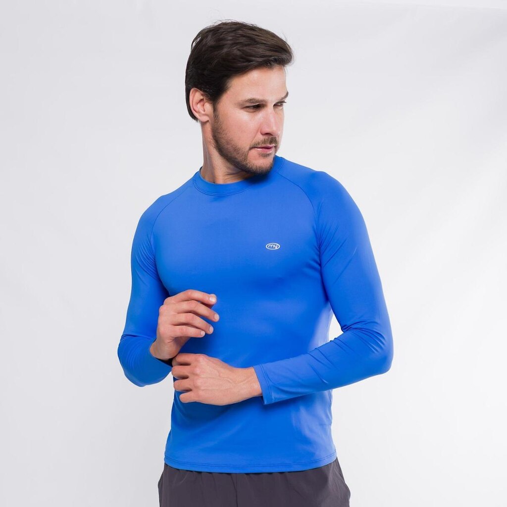 Camiseta Manga Longa Poliamida Masculina Marcio May Fitness Ocean Azul Royal