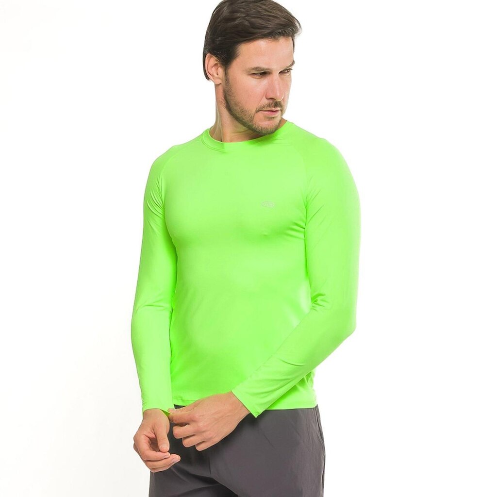 Camiseta Manga Longa Poliamida Masculina Márcio May Fitness Ocean Verde Limão