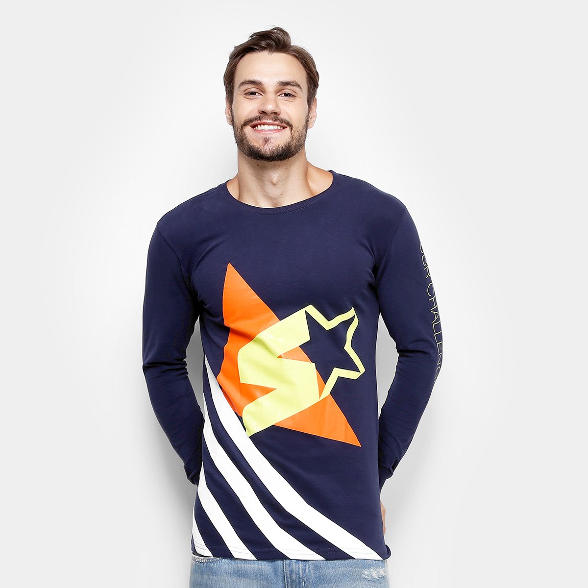 Camiseta Manga Longa Starter Big Logo Masculina - Marinho Menor preço em Camiseta Manga Longa Starter Big Logo Masculina - Marinho