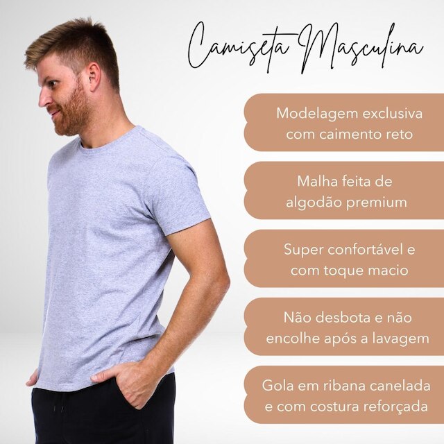 Camiseta Masculina Algodão - Básica Lisa