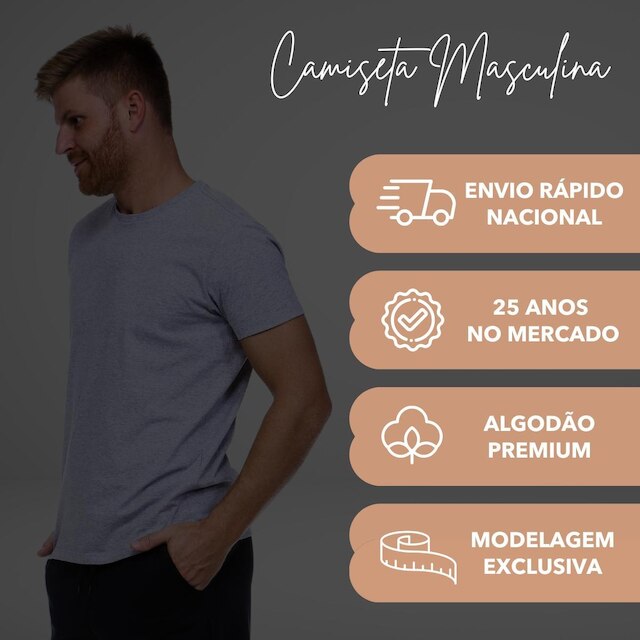 Camiseta Masculina Algodão - Básica Lisa