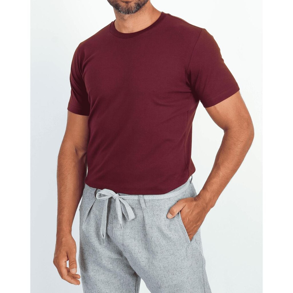 Camiseta Masculina Algodão Egípcio Vinho Manga Slim Premium