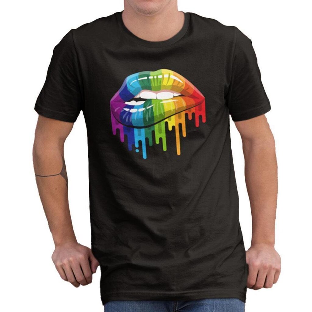 Camiseta Masculina Algodão Estampa Boca Manga Curta Estilo