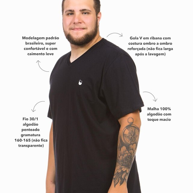 Camiseta Masculina Algodão Gola V
