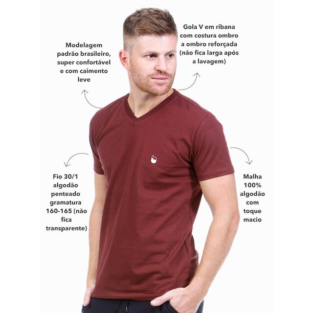 Camiseta Masculina Algodão Gola V