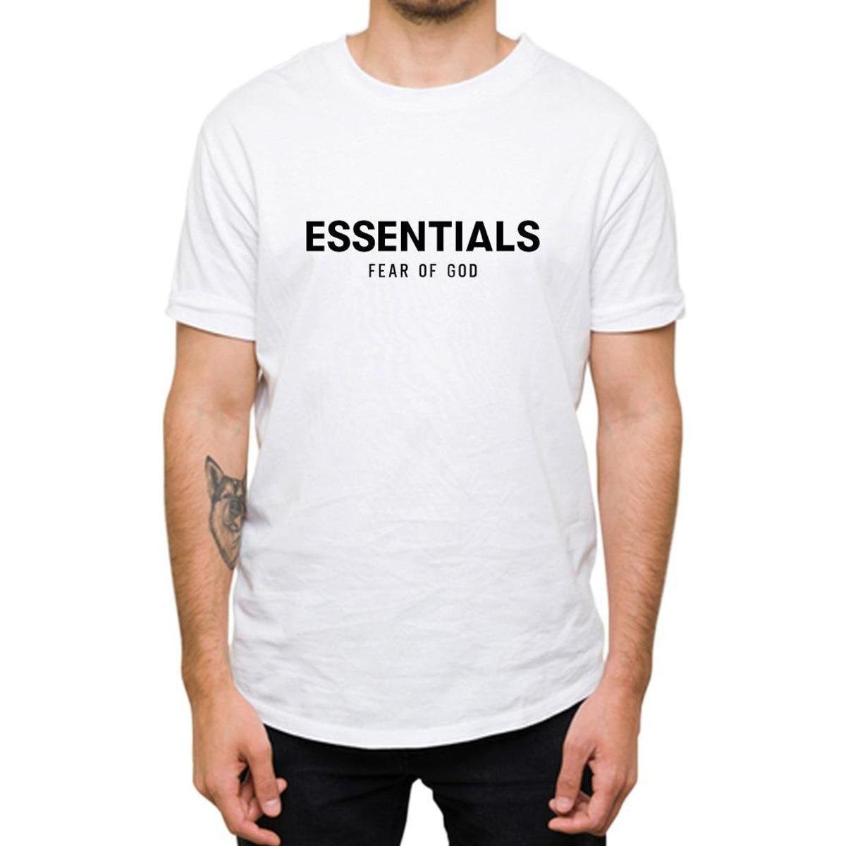 Camiseta Masculina Basica Algodao Frase Essentials Fear Of God Manga Curta Dia a Dia Menor preço em Camiseta Masculina Basica Algodao Frase Essentials Fear Of God Manga Curta Dia a Dia