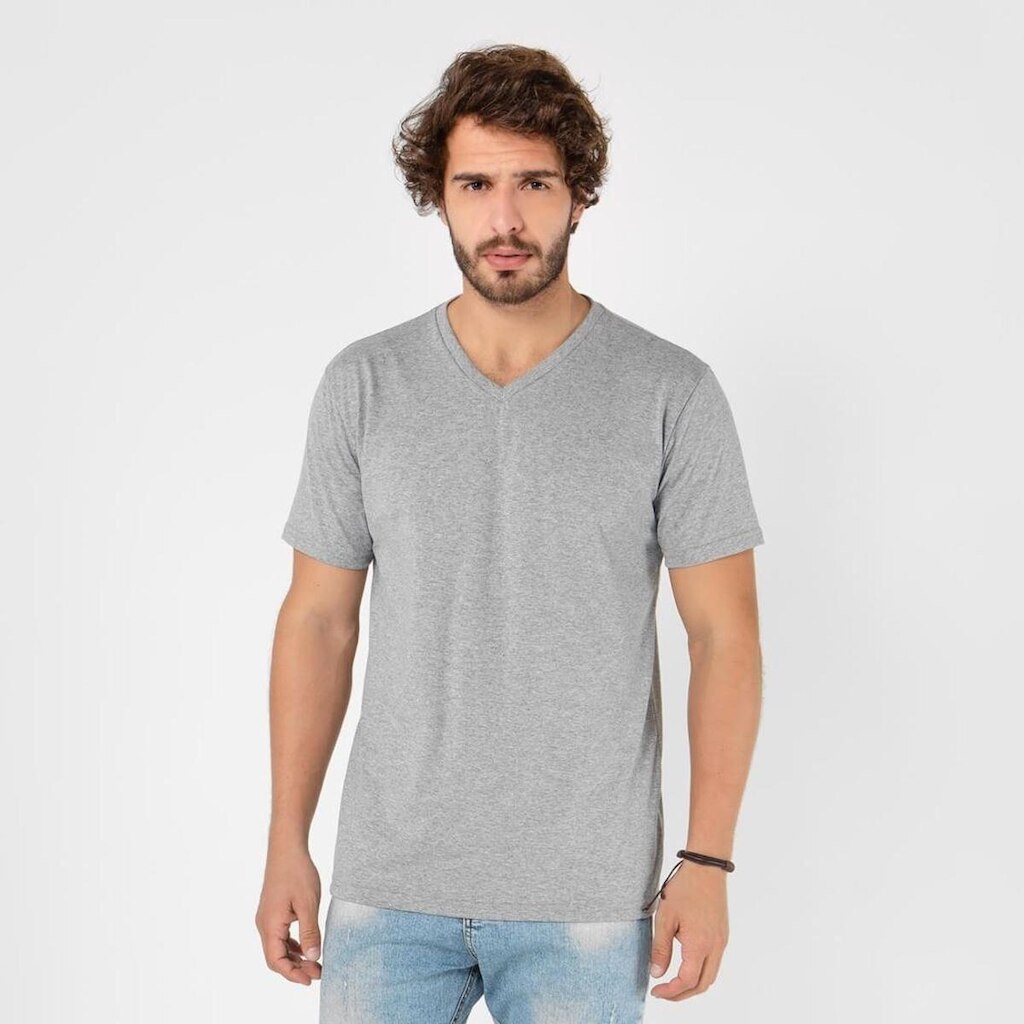 Camiseta Masculina Básica Algodão Gola V