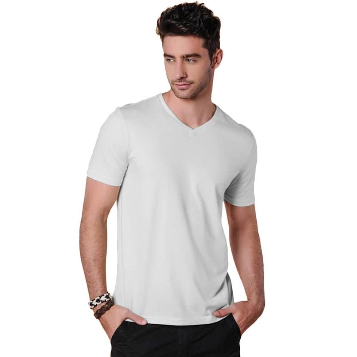 Camiseta Masculina Básica Comfort Gola V Branca Menor preço em Camiseta Masculina Básica Comfort Gola V Branca
