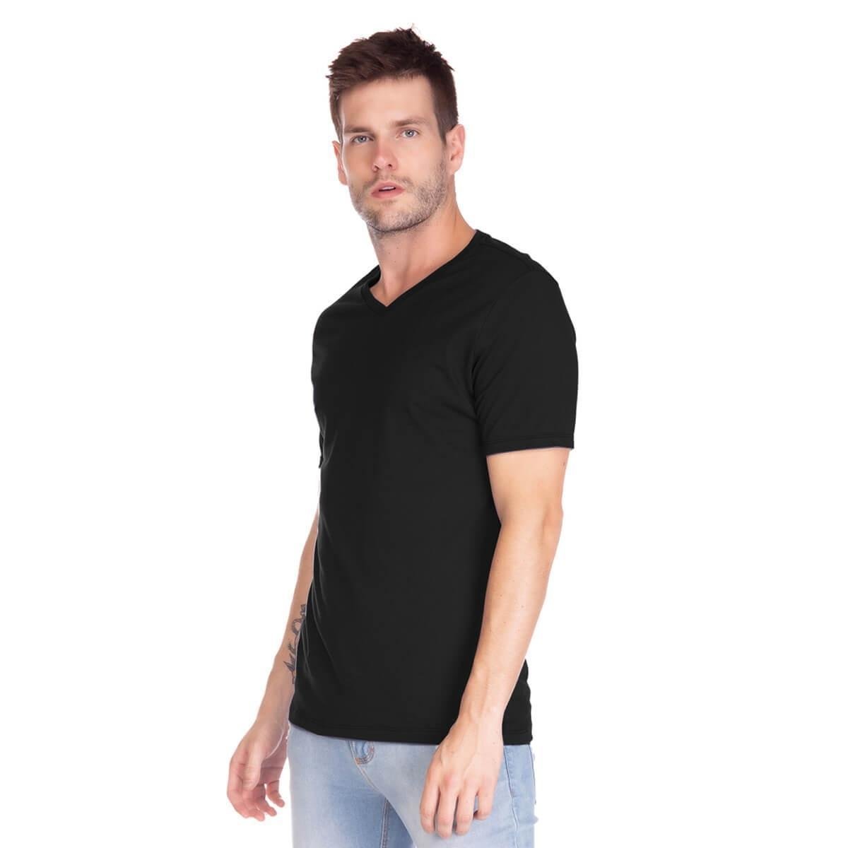 Camiseta Masculina Básica Comfort Gola V Preta Menor preço em Camiseta Masculina Básica Comfort Gola V Preta