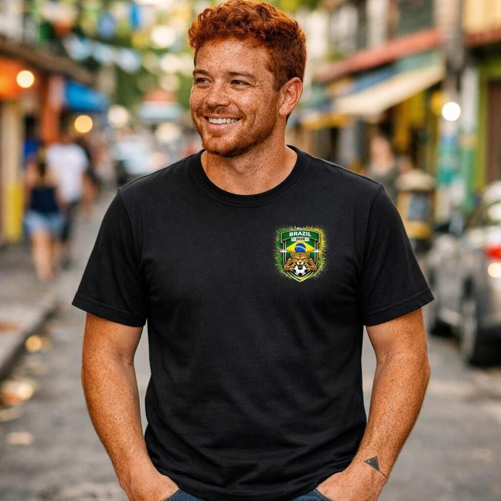 Camiseta Masculina Brasil Futebol Estampa Pequena Peito Malha Respirável Casual Tendência Esportiva