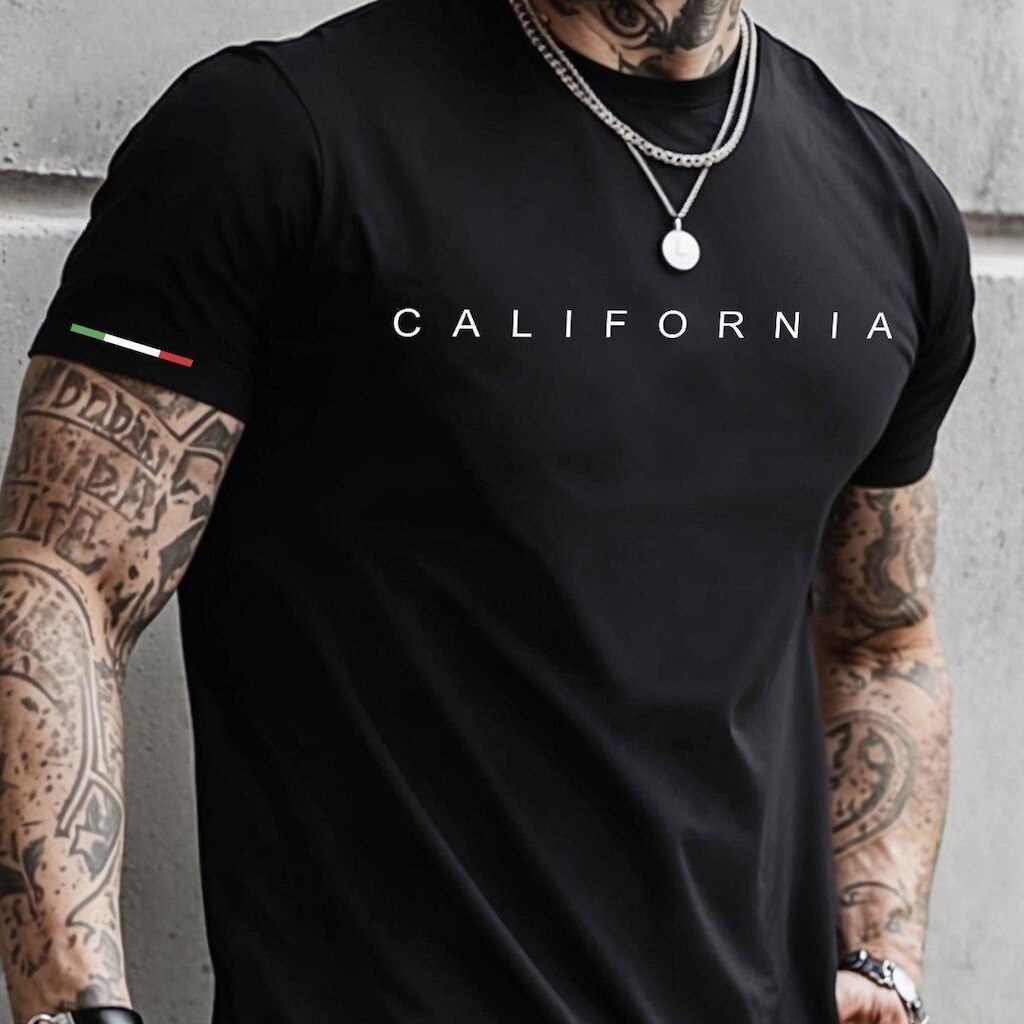 Camiseta Masculina Casual Estampada Algodão California