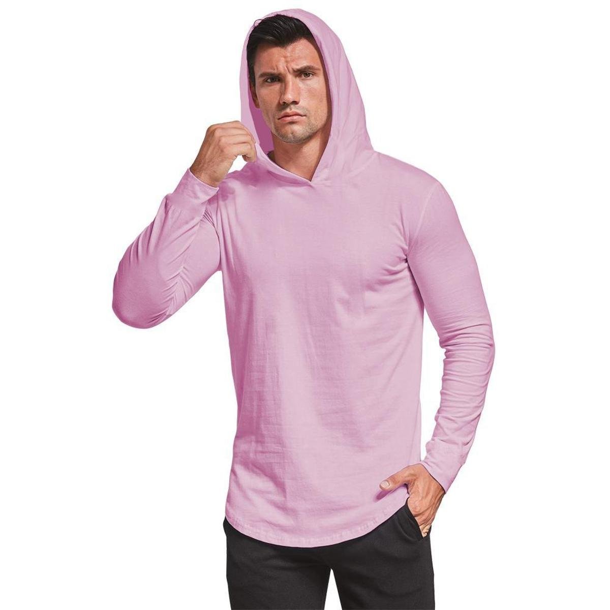 Camiseta Masculina Com Capuz Camisa Manga Longa Menor preço em Camiseta Masculina Com Capuz Camisa Manga Longa