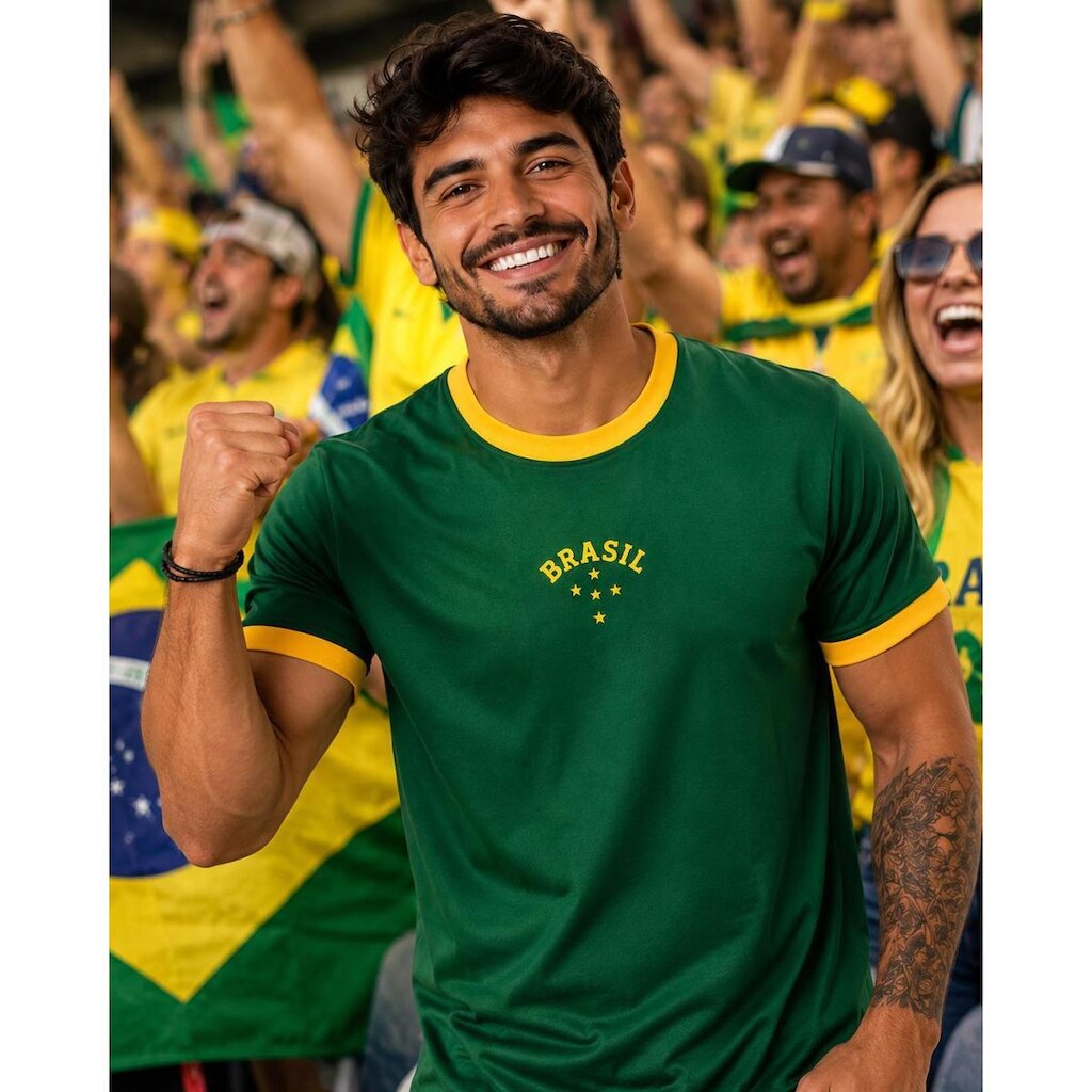 Camiseta Masculina Copa 2026 Malha Torcida Brasil