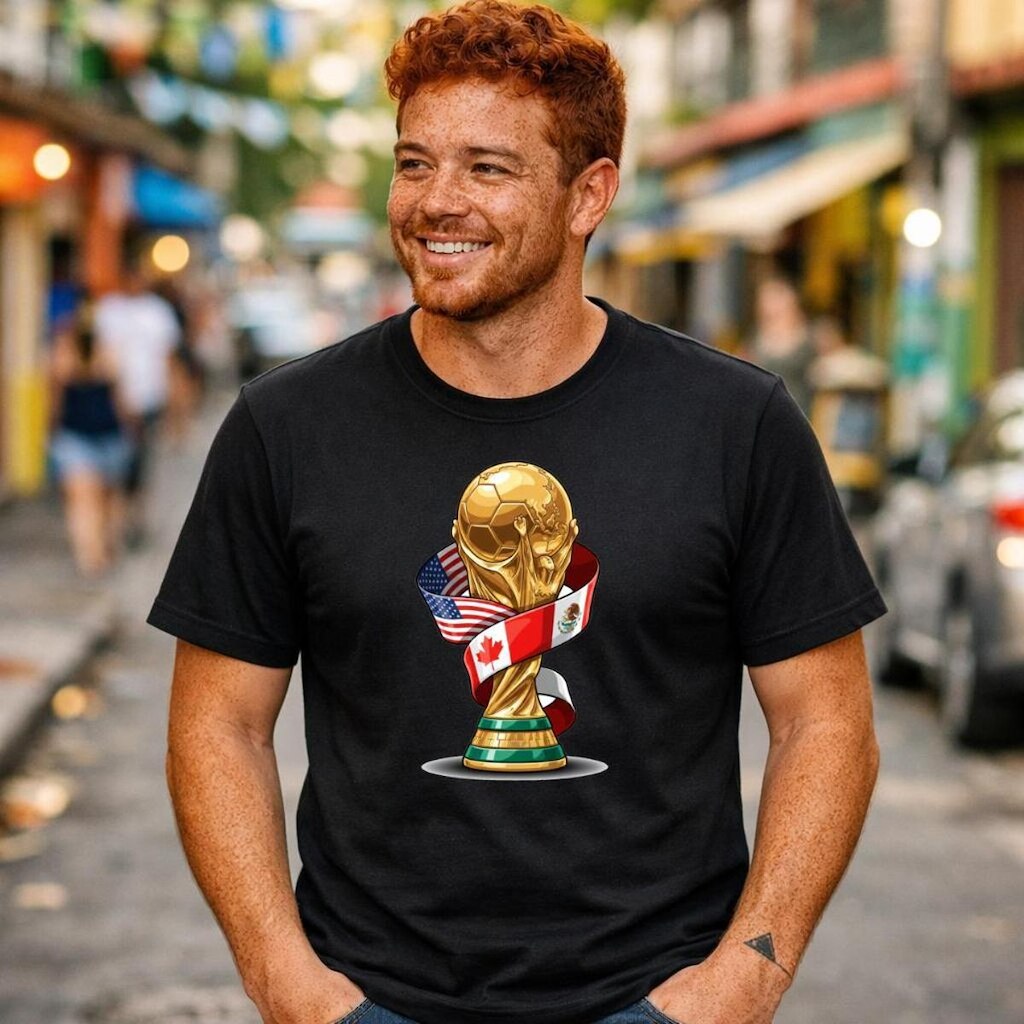 Camiseta Masculina Copa Mundo Troféu Futebol Estampa Central Países Sede Malha Leve Camisa Casual