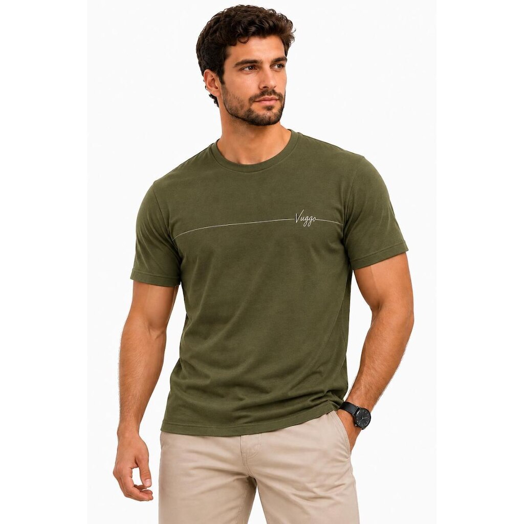 Camiseta Masculina D Bell Outlet Fashion Regular Fit Verde Oliva