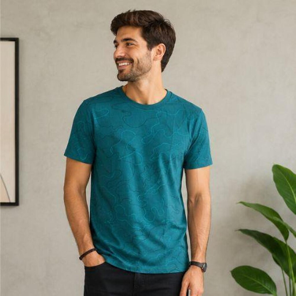 Camiseta Masculina em Meia Malha Manga Curta Gola Careca Habana