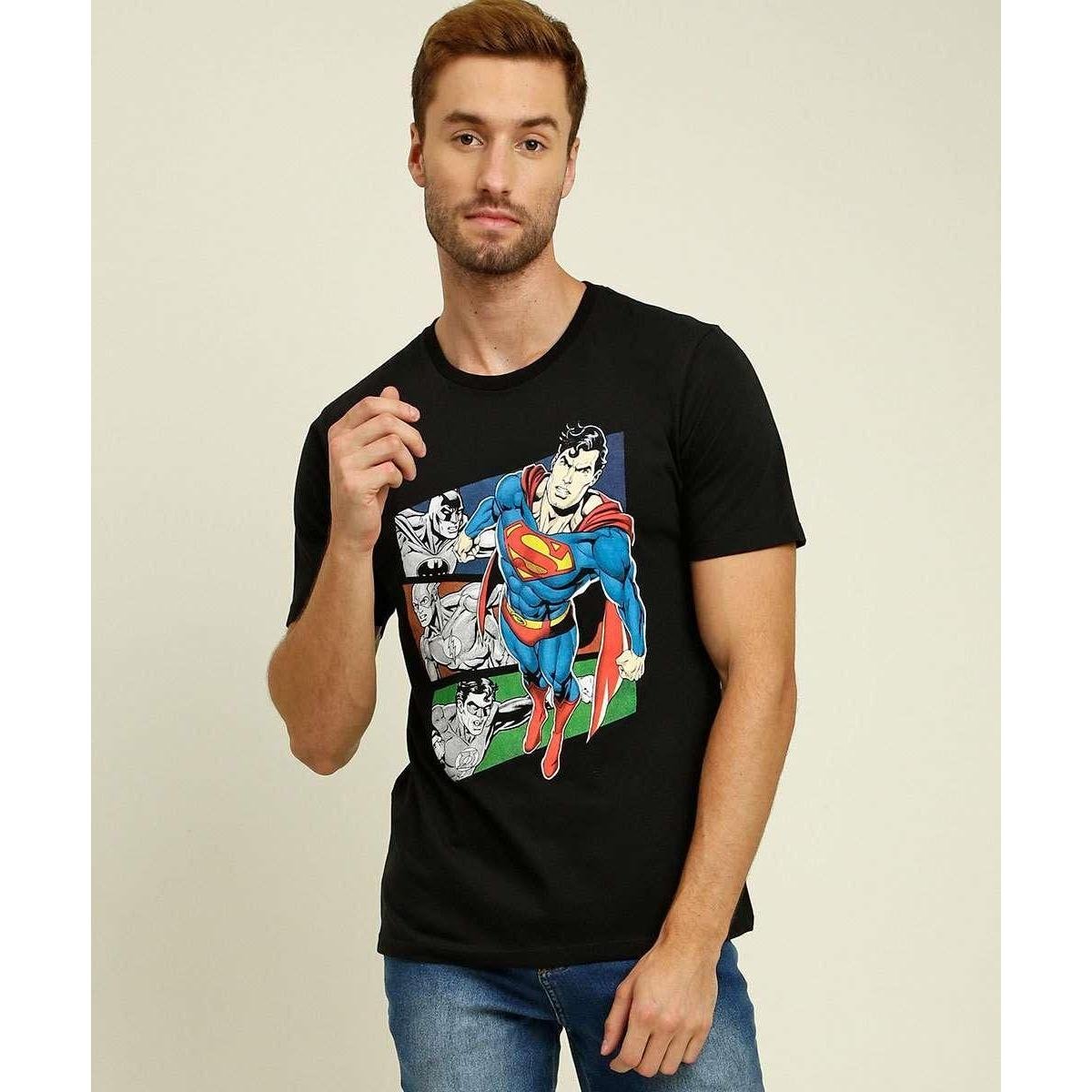 Camiseta Masculina Estampa Avangers Liga Da Justiça - 10049690156 - Preto Menor preço em Camiseta Masculina Estampa Avangers Liga Da Justiça - 10049690156 - Preto