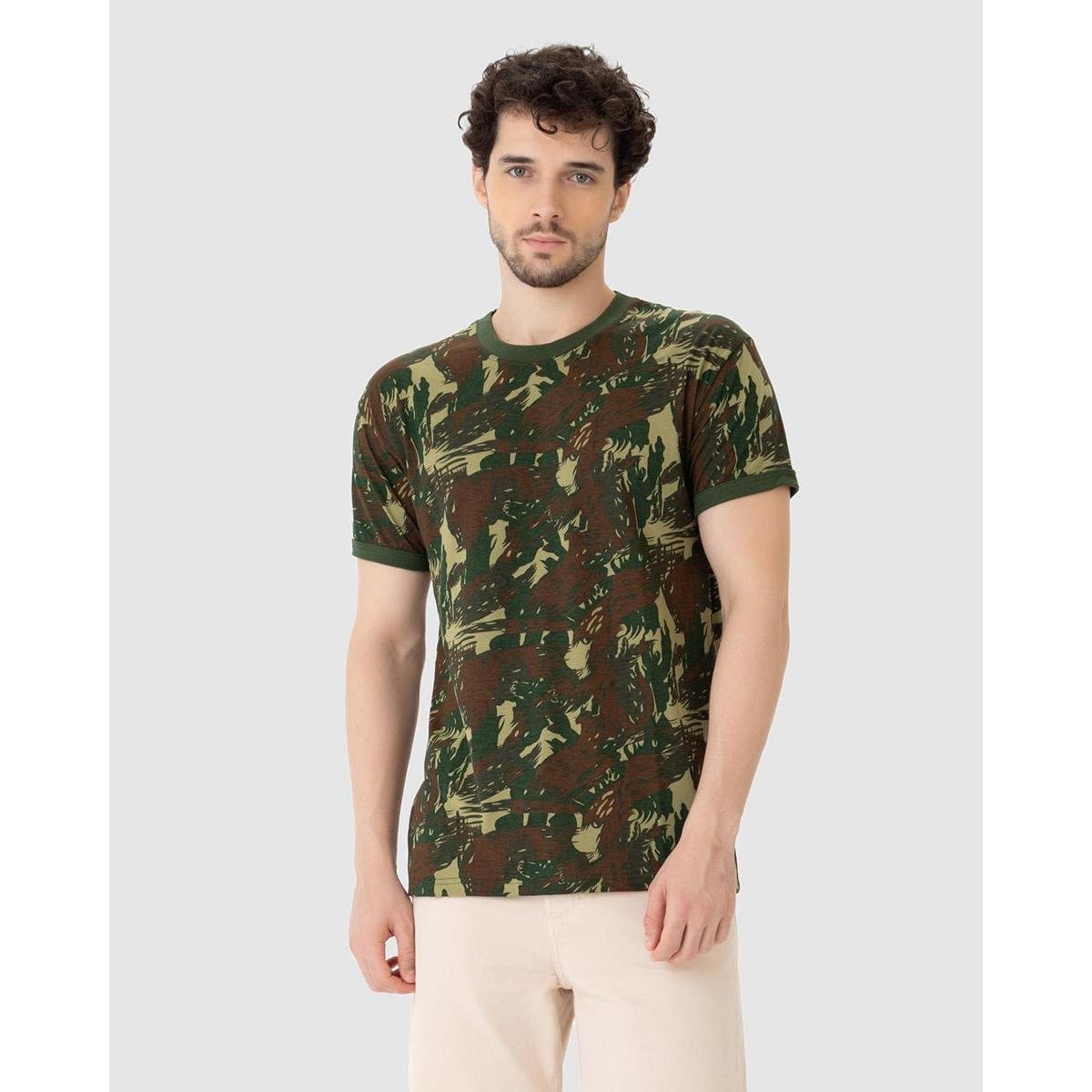Camiseta Masculina Estampa Camuflada Em Algodão Menor preço em Camiseta Masculina Estampa Camuflada Em Algodão