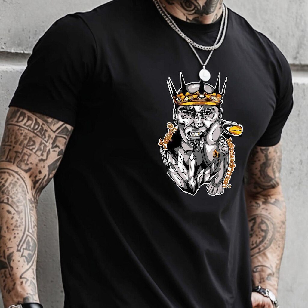 Camiseta Masculina Estampada Casual Algodão Confortável Rei