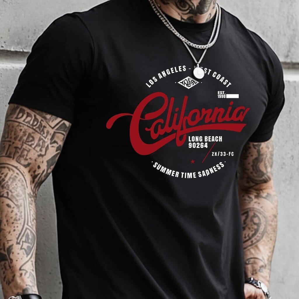 Camiseta Masculina Estampada Casual Algodão Sumer Califórnia