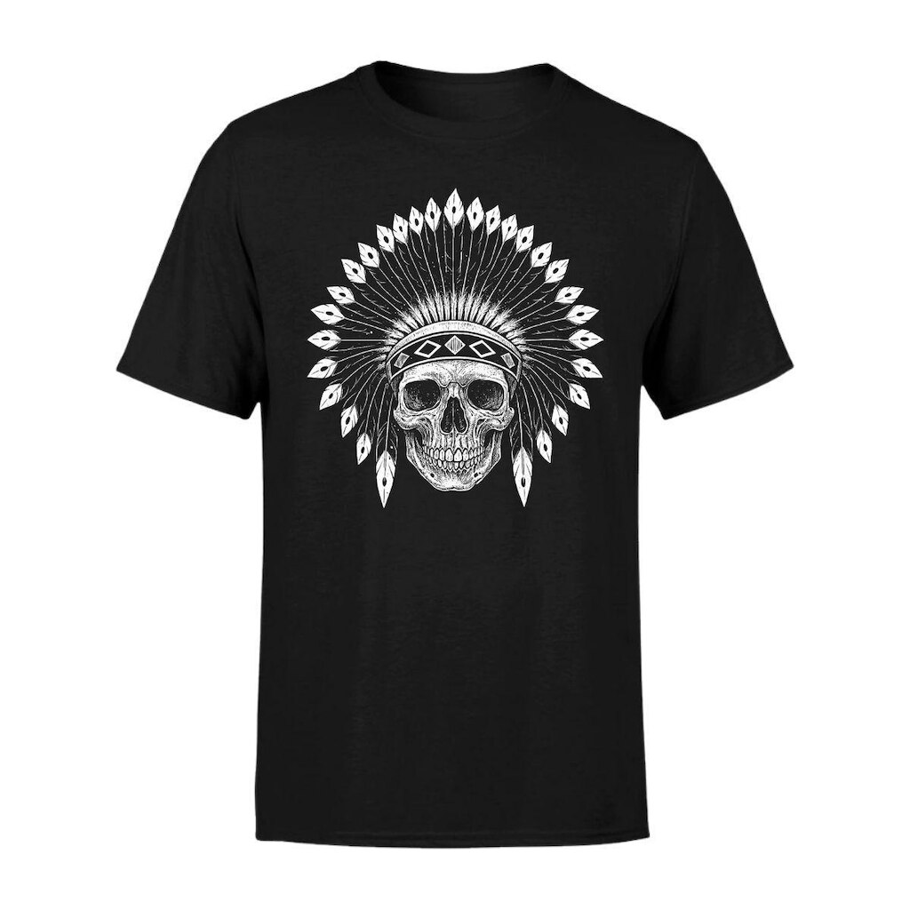 Camiseta Masculina Estampada Indian Skull 100% Algodão Premium Manga Curta Gola Redonda Casual