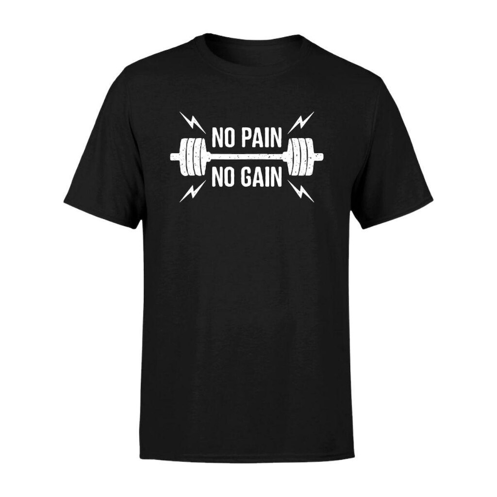 Camiseta Masculina Estampada No Pain No Gain 100% Algodão Premium Manga Curta Gola Redonda Casual