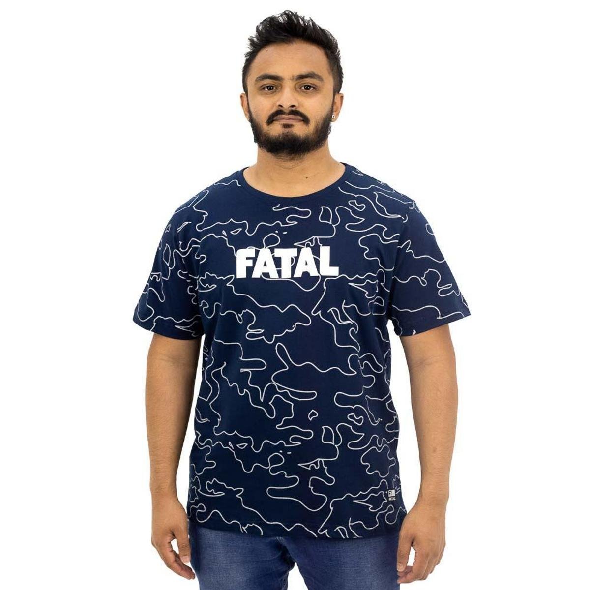 Camiseta Masculina Estampada Plus Size Fatal Surf - Azul Menor preço em Camiseta Masculina Estampada Plus Size Fatal Surf - Azul