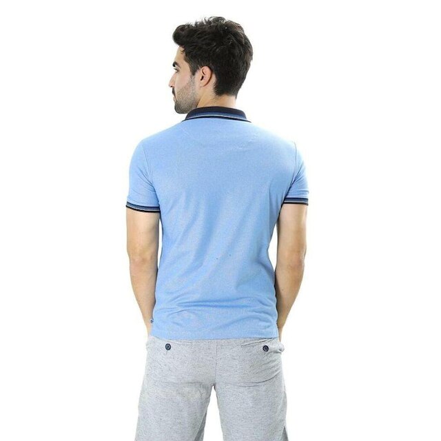 Camiseta Masculina Gola Polo Azul Celeste Piquet Básico