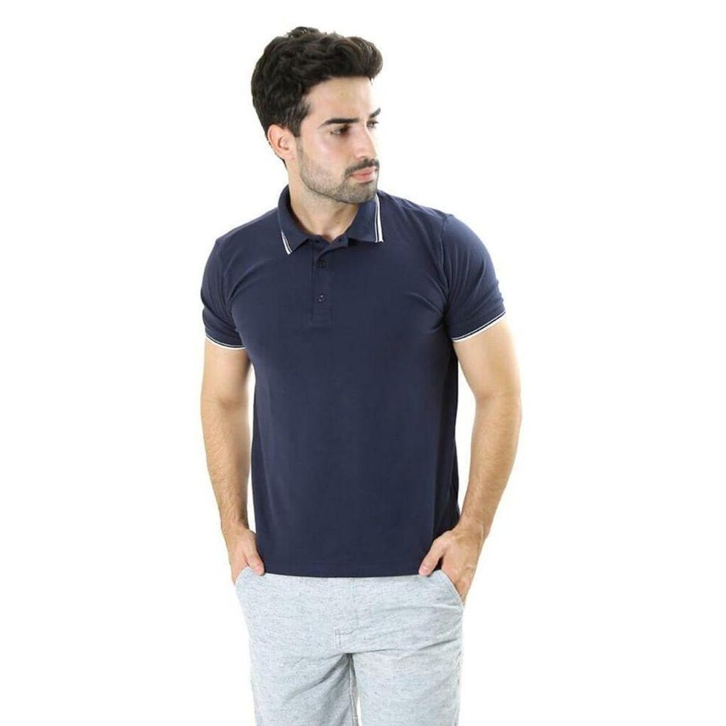Camiseta Masculina Gola Polo Azul Marinho Piquet Gold Com Elastano