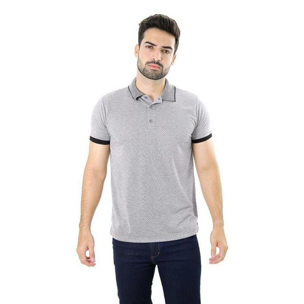 Camiseta Masculina Gola Polo Furta-Cor Bicolor Branco Preto Prime Viscose