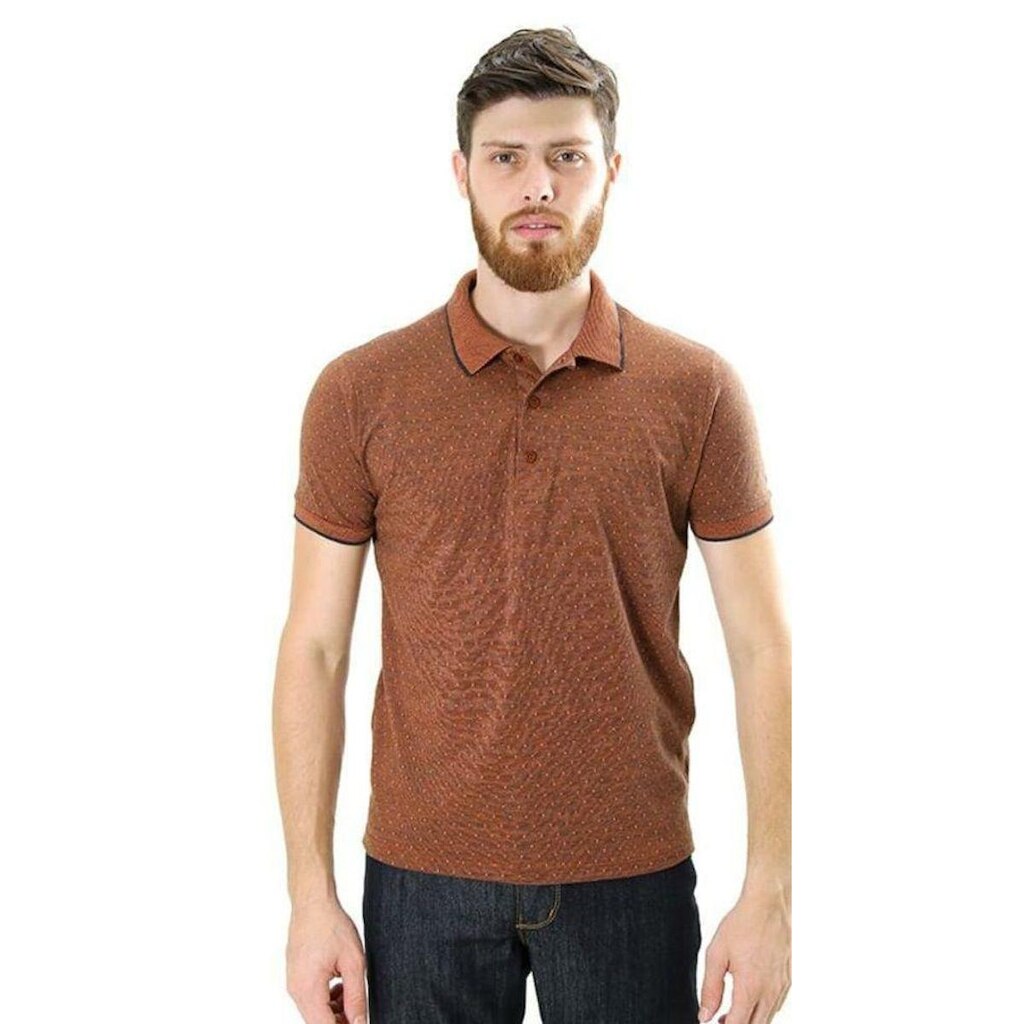 Camiseta Masculina Gola Polo Piquet Maquinetada Quadrados Laranja