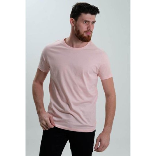 Camiseta Masculina Gola Redonda Básica Rosa Claro Algodão