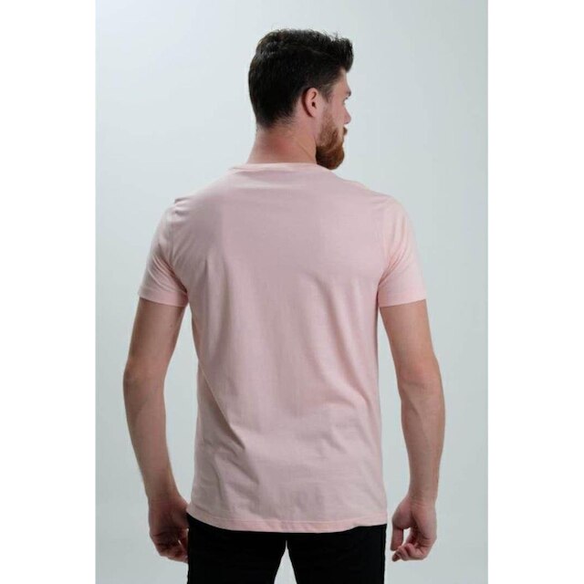 Camiseta Masculina Gola Redonda Básica Rosa Claro Algodão
